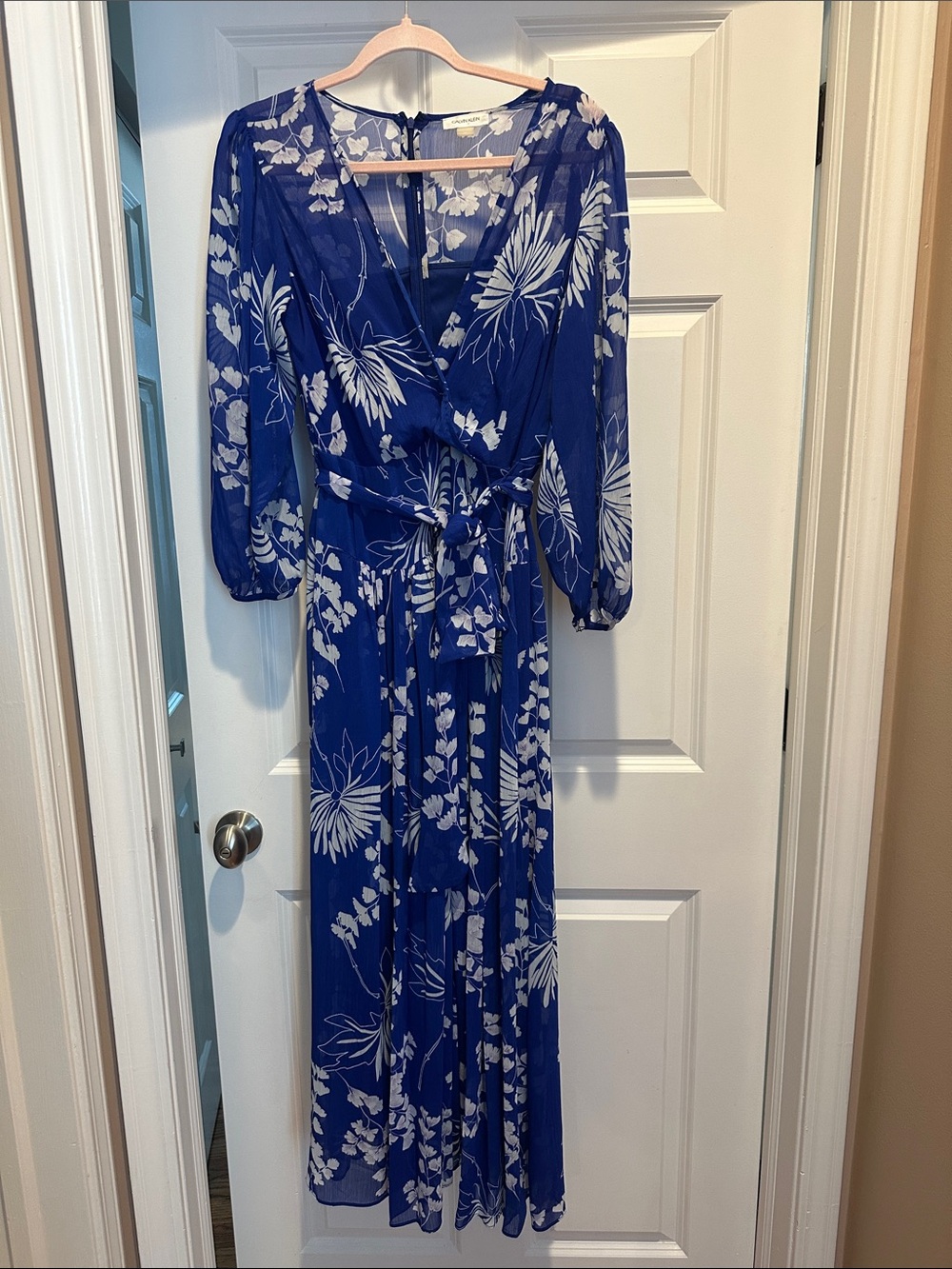 Calvin Klein Royal Blue Floral Wrap Maxi Dress
